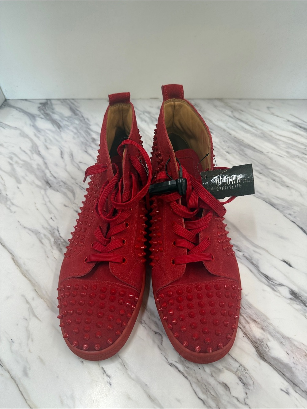 Christian Louboutin Red Stud-Embellished High-Top Sneakers